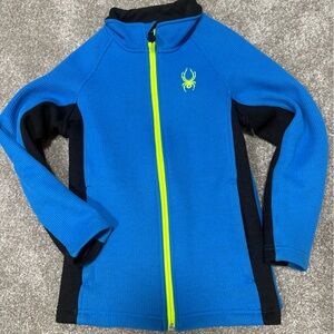 Blue and Black Jacket with Yellow Zipper